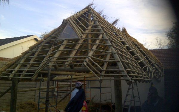 Roof timbers stripped back ready for re-thatching